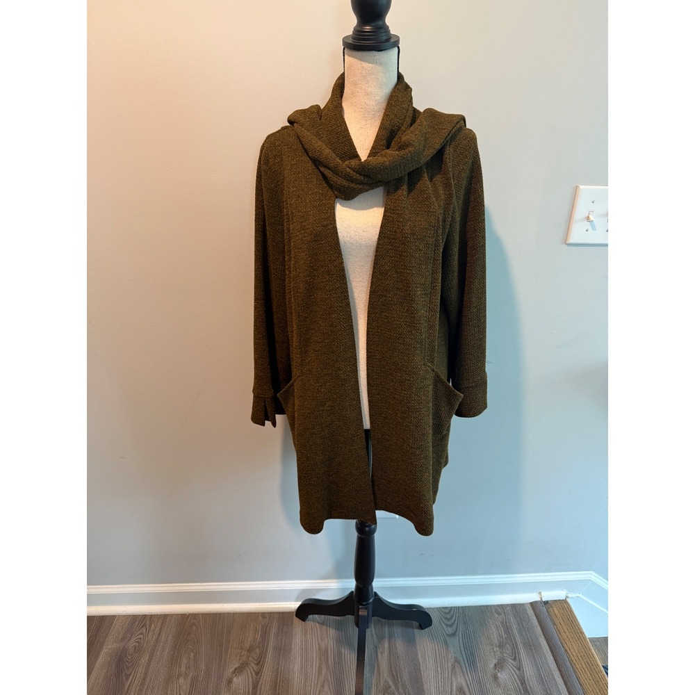 IC by Connie K Open Cardigan Tie Front Scarf Women's size XL Brown USA Pockets